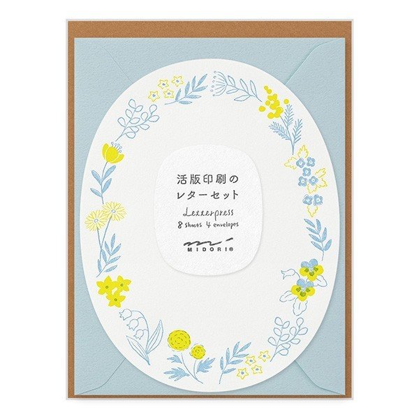 Midori Letterpress Die-Cut Stationery - Blue Wreath