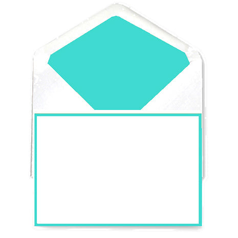 Bi-Color Stationery Set - Laid Finish - 4 x 6 - White / Teal