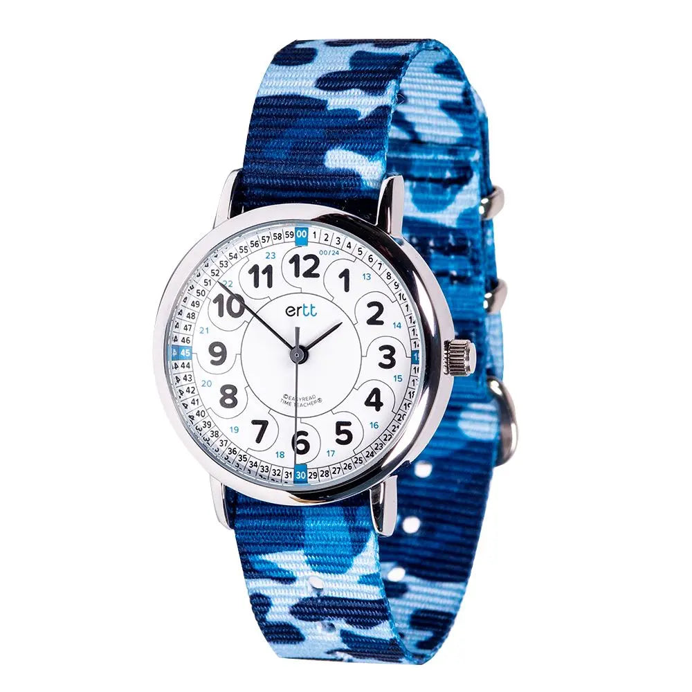 EasyRead Watch  12/24 Hour - Blue Camo Strap (White Face)