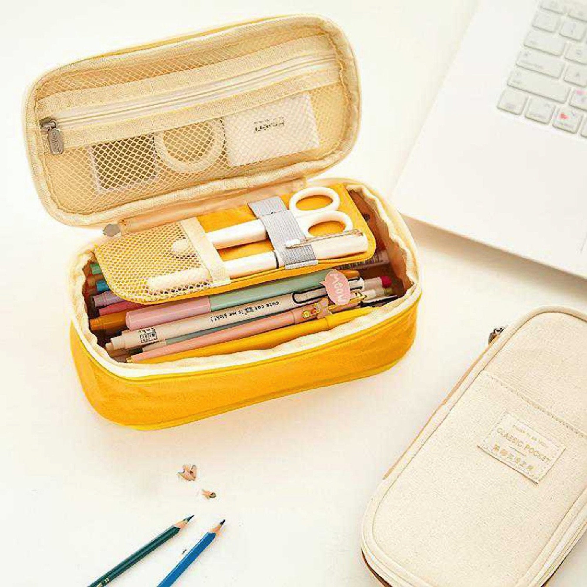 ANGOO KHAKI Expandable Canvas Pen Case Pencil Case Expandable Case Storage Case