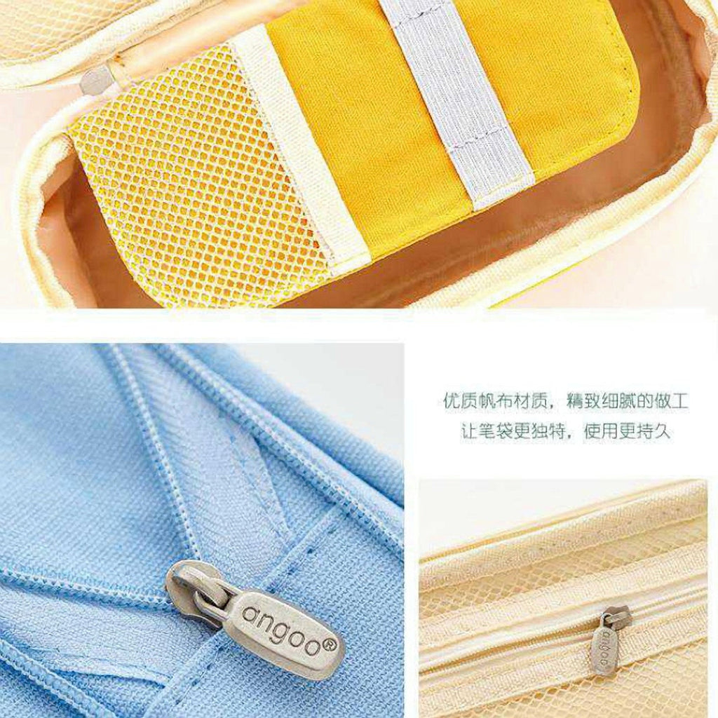ANGOO PINK Expandable Canvas Pen Case Pencil Case Expandable Case Storage Case