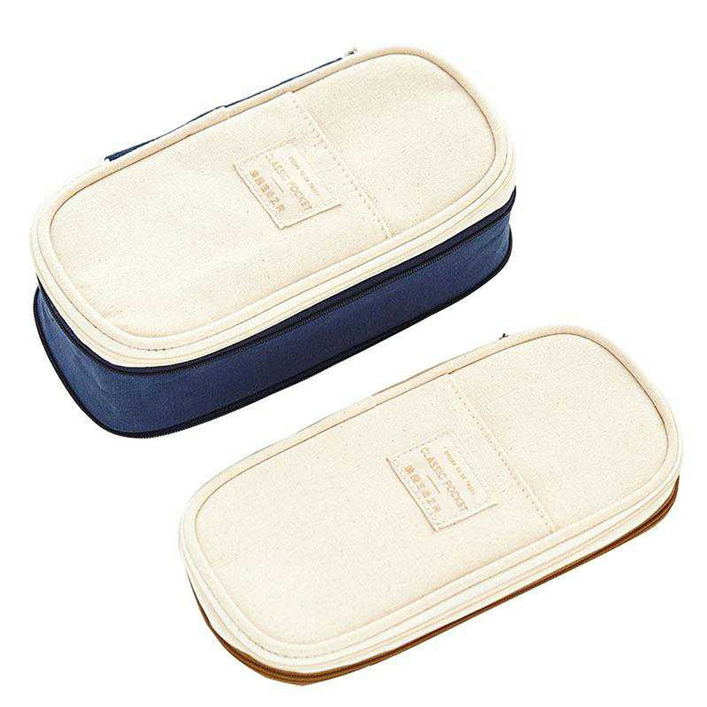 ANGOO KHAKI Expandable Canvas Pen Case Pencil Case Expandable Case Storage Case