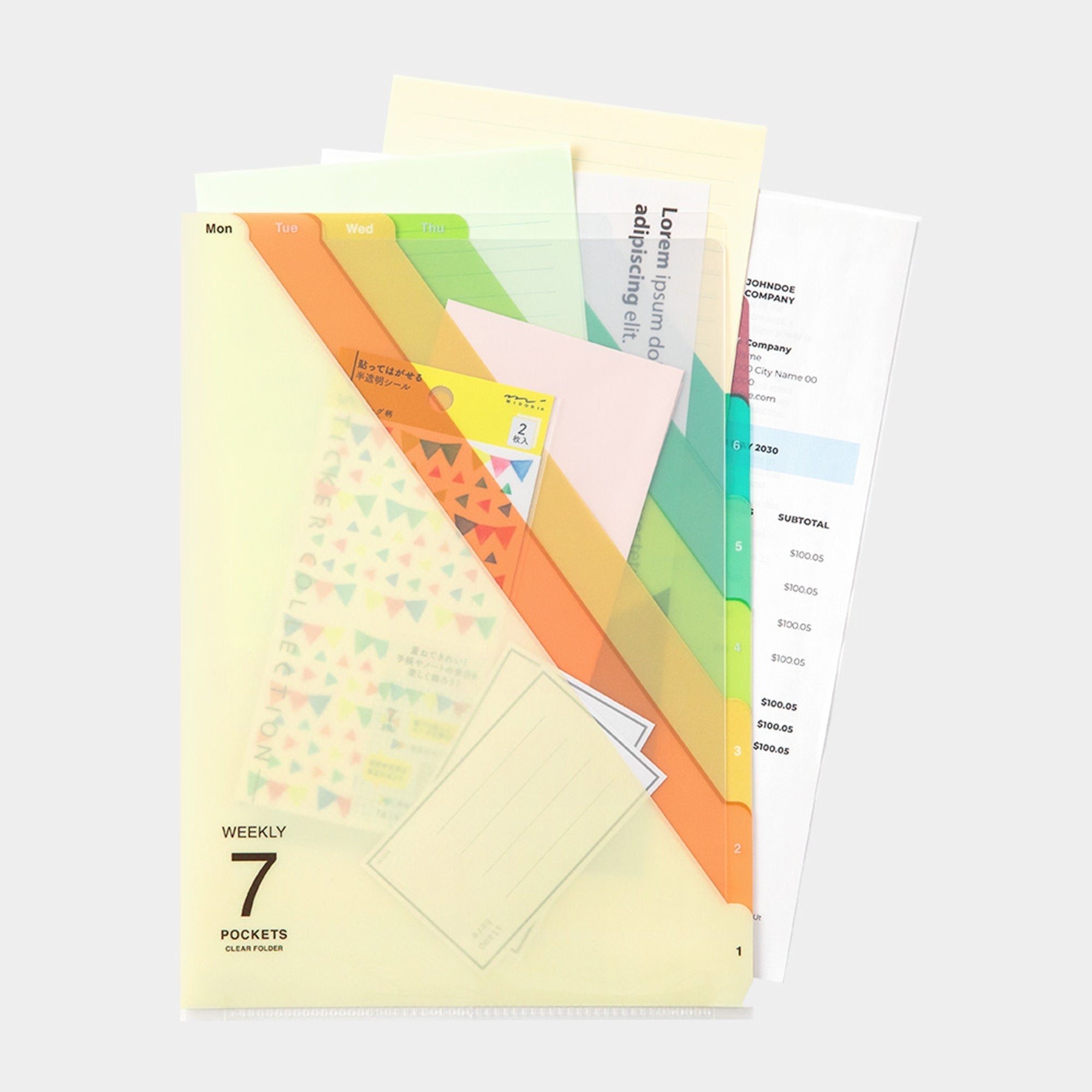 Midori MD A4 7 Pocket BEIGE Stripe Clear Folder