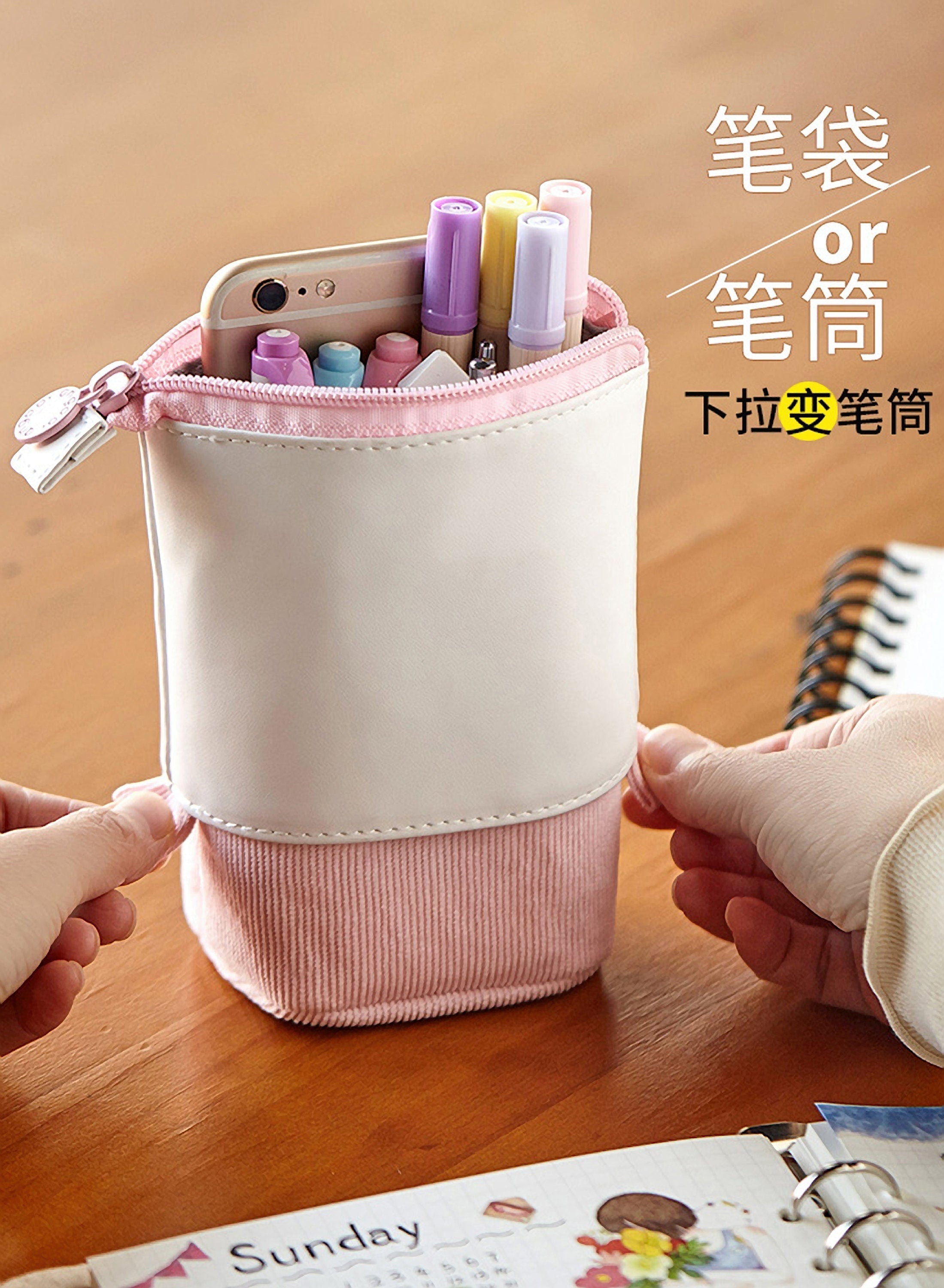 PINK Retractable Standing Pen Case Pencil Case Retractable Case Storage Case Durable en Case | 185mm X 125mm X 85mm X 65mm