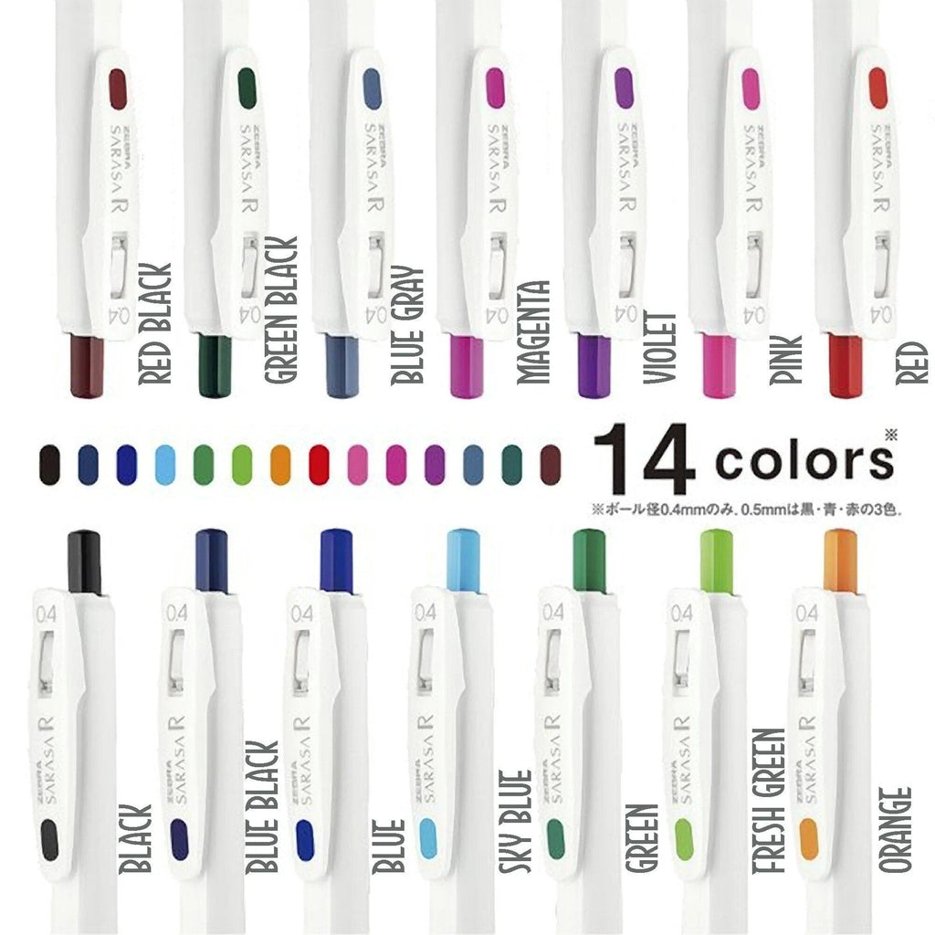 Zebra Sarasa R SCIENCE STUDY SET 0.4mm Push Clip Gel Pen Super Saturated Ink Five Colors Sarasa R Study Sets | JJS29-R1-5C