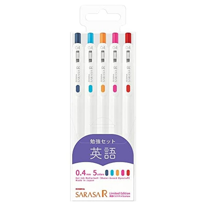Zebra Sarasa R SOCIETY STUDY SET 0.4mm Push Clip Gel Pen Super Saturated Ink Five Colors Sarasa R Study Sets | JJS29-R1-5C
