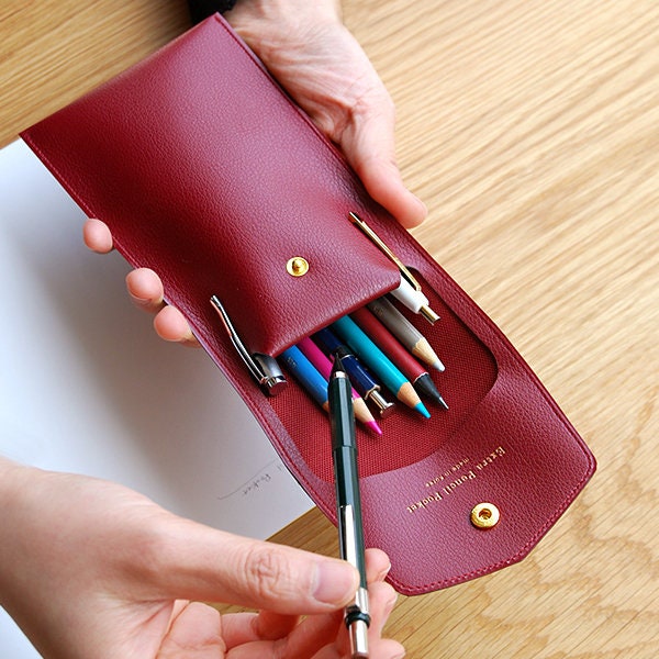 Plepic Extra PENCIL Pocket BEIGE Pen Case PU Pencil Case Storage Case Durable Pen Case Storage Case Pen Case Pen Case | 195 X 100 X 10mm